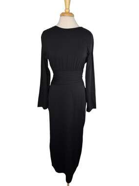 VEILED COLLECTION *NEW* Black Blake Ruched Waist Maxi Dress Size Medium Modest